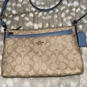 Coach Signature Tan and Blue Crossbody Bag